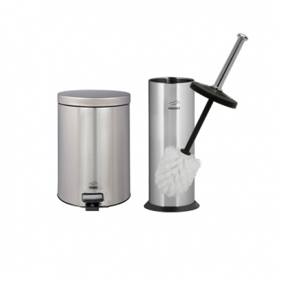 سرویس سطل 3لیتری سایلنت استیل و برس توالت استیل سفید